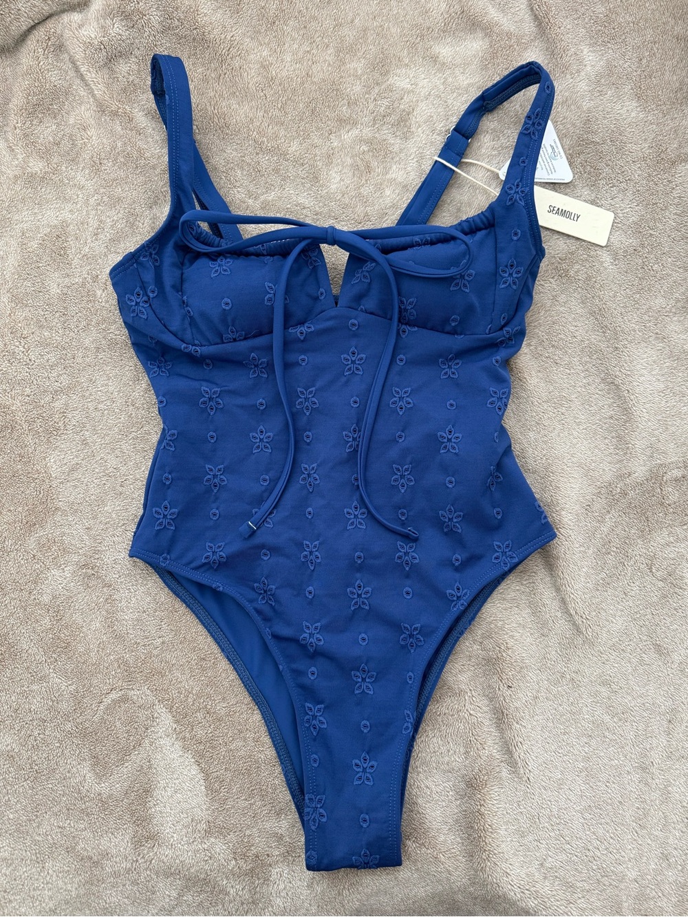 Seamolly Navy Blue high leg One-Piece Swimsuit